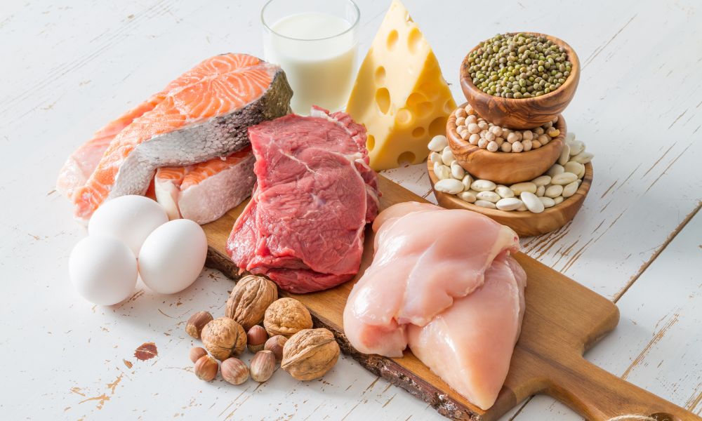 high protein foods on a chopping board